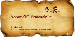 Vancsó Radomér névjegykártya